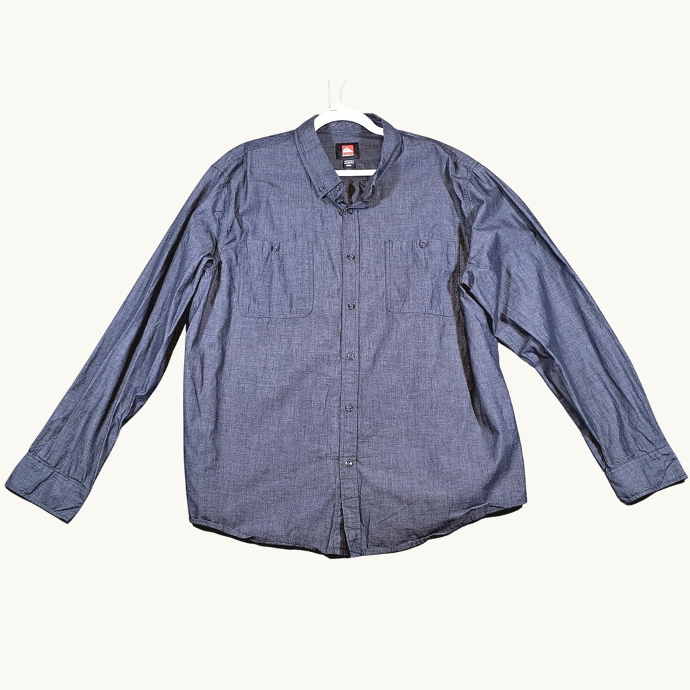 Quiksilver Mens XXL Gray Long Sleeve Button Down Shirt Micro Stripe Pockets